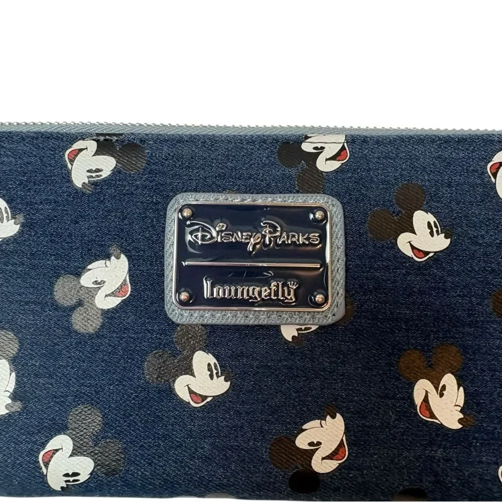 Disney Parks Loungefly Mickey Mouse Denim‎ Zip Around Lay Flat Wallet